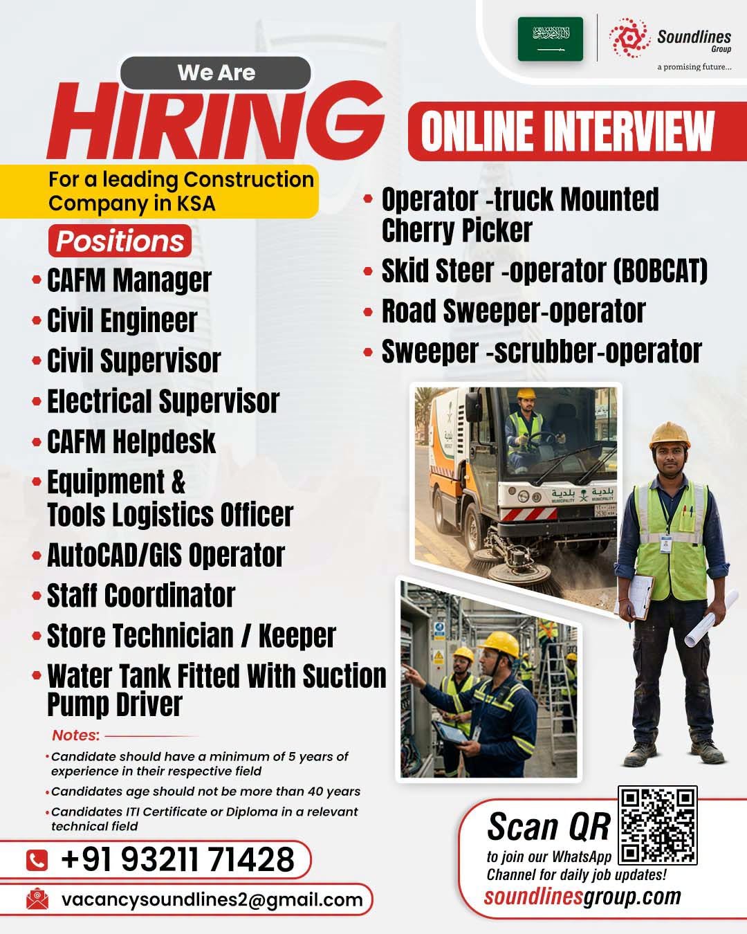 Recruitment For a leading Construction Company in Saudi Arabia