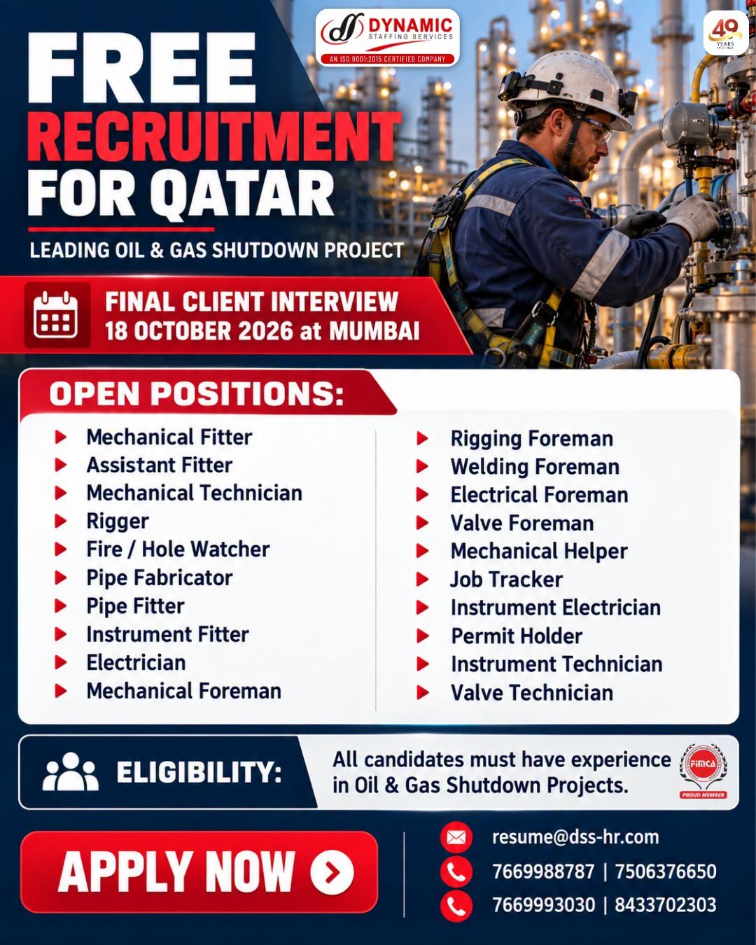Qatar Jobs 2026: Oil & Gas Shutdown Project Recruitment