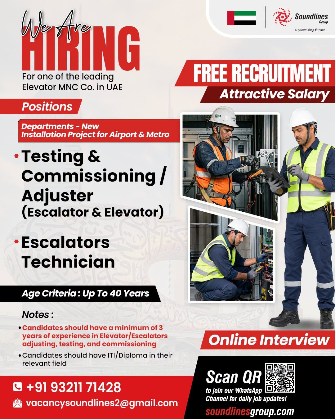 Recruitment For one of the leading Elevator MNC Co. in UAE
