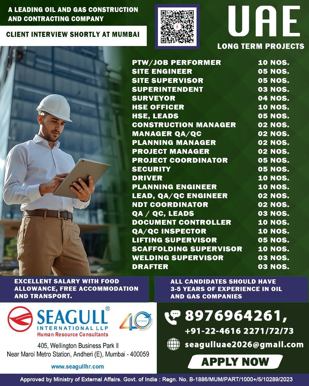 UAE Jobs 2026: Multiple Vacancies for Engineers, Supervisors & QA/QC Inspectors 