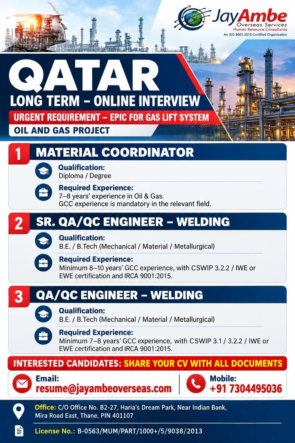 Qatar Jobs 2026: Hiring For a long-term oil and gas project