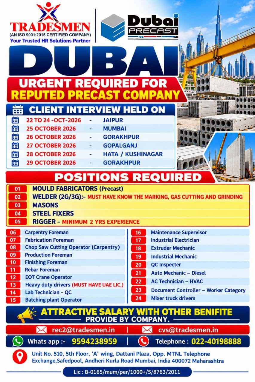 Dubai Precast Company Jobs 2026: 24 Job Positions
