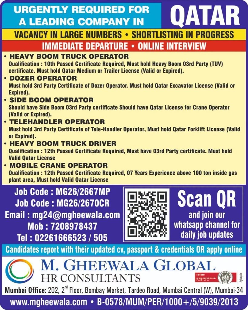 Qatar Jobs 2026: Heavy Equipment Operators Required | Apply Now Qatar Jobs 2026: Heavy Equipment Operators Required | Apply Now