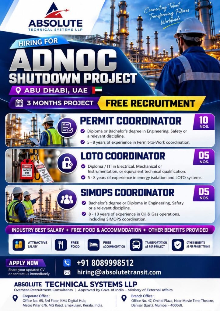 Shutdown Project Jobs in Abu Dhabi, UAE – 2026 | Apply Now