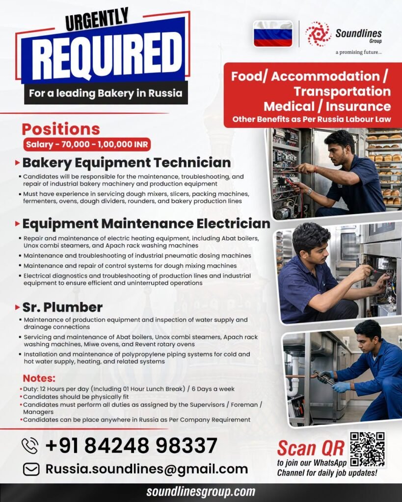 Recruitment For a leading Bakery in Russia