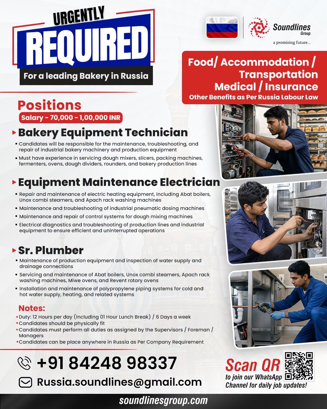 Recruitment For a leading Bakery in Russia