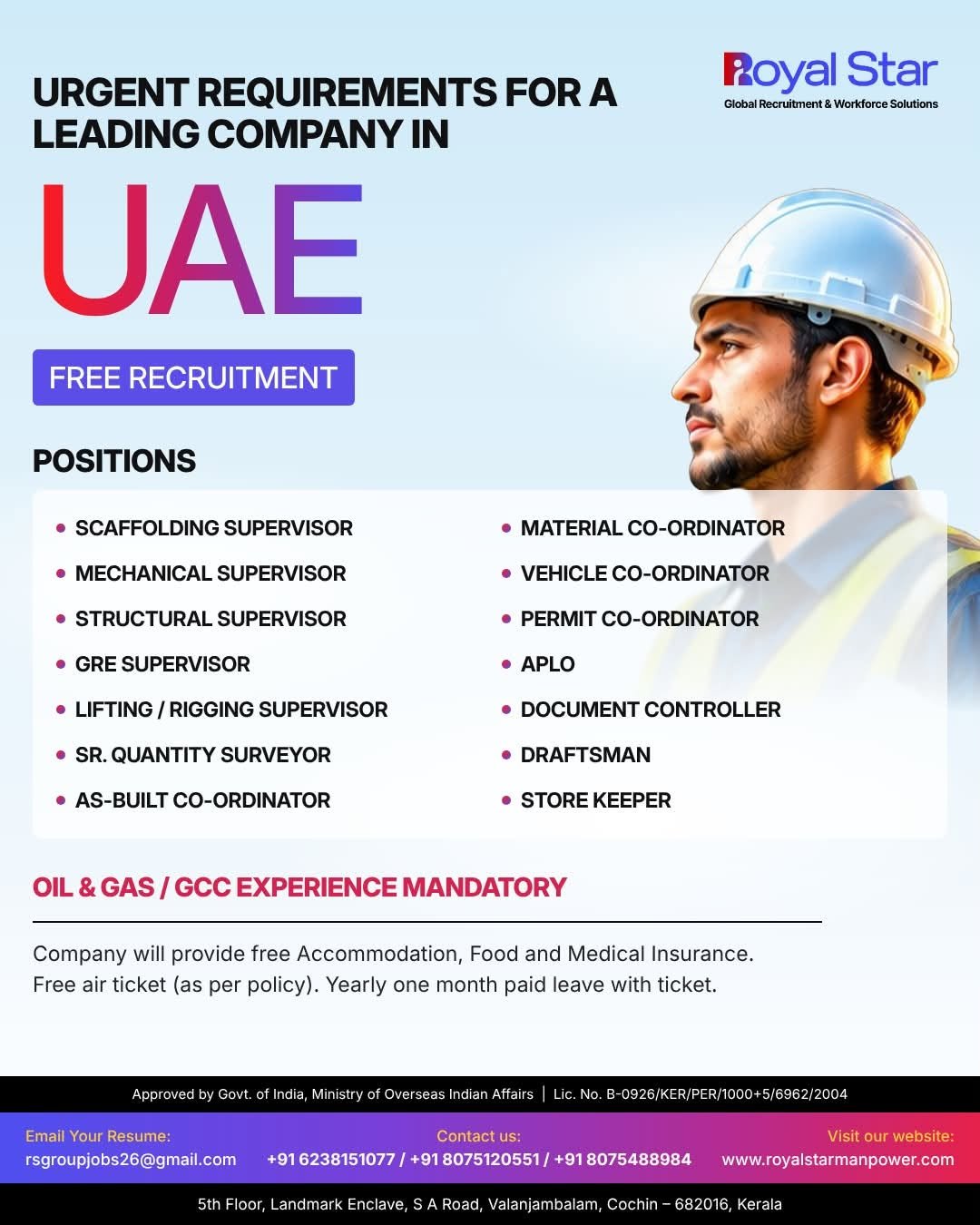 Free Recruitment for leading company in the UAE