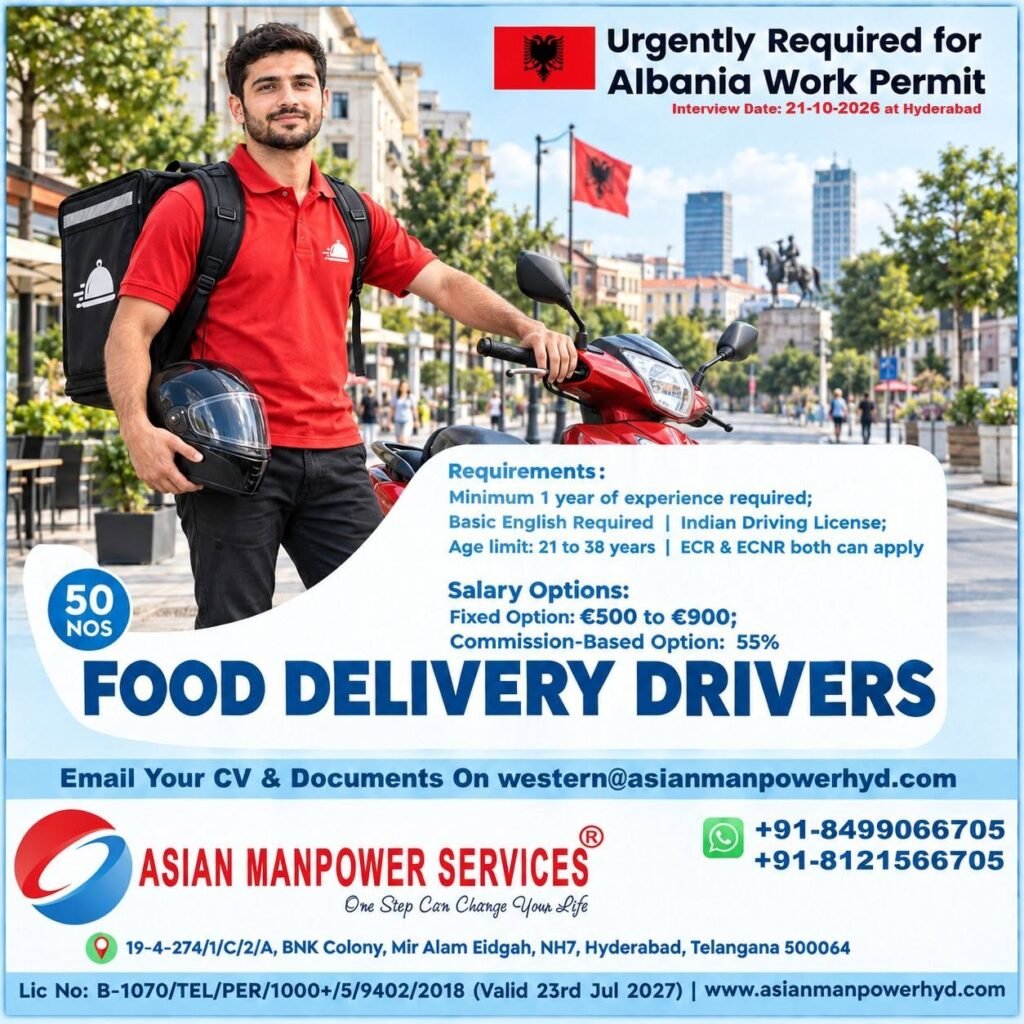 Albania Food Delivery Driver Jobs 2026: 50 Vacancies, Salary up to €900