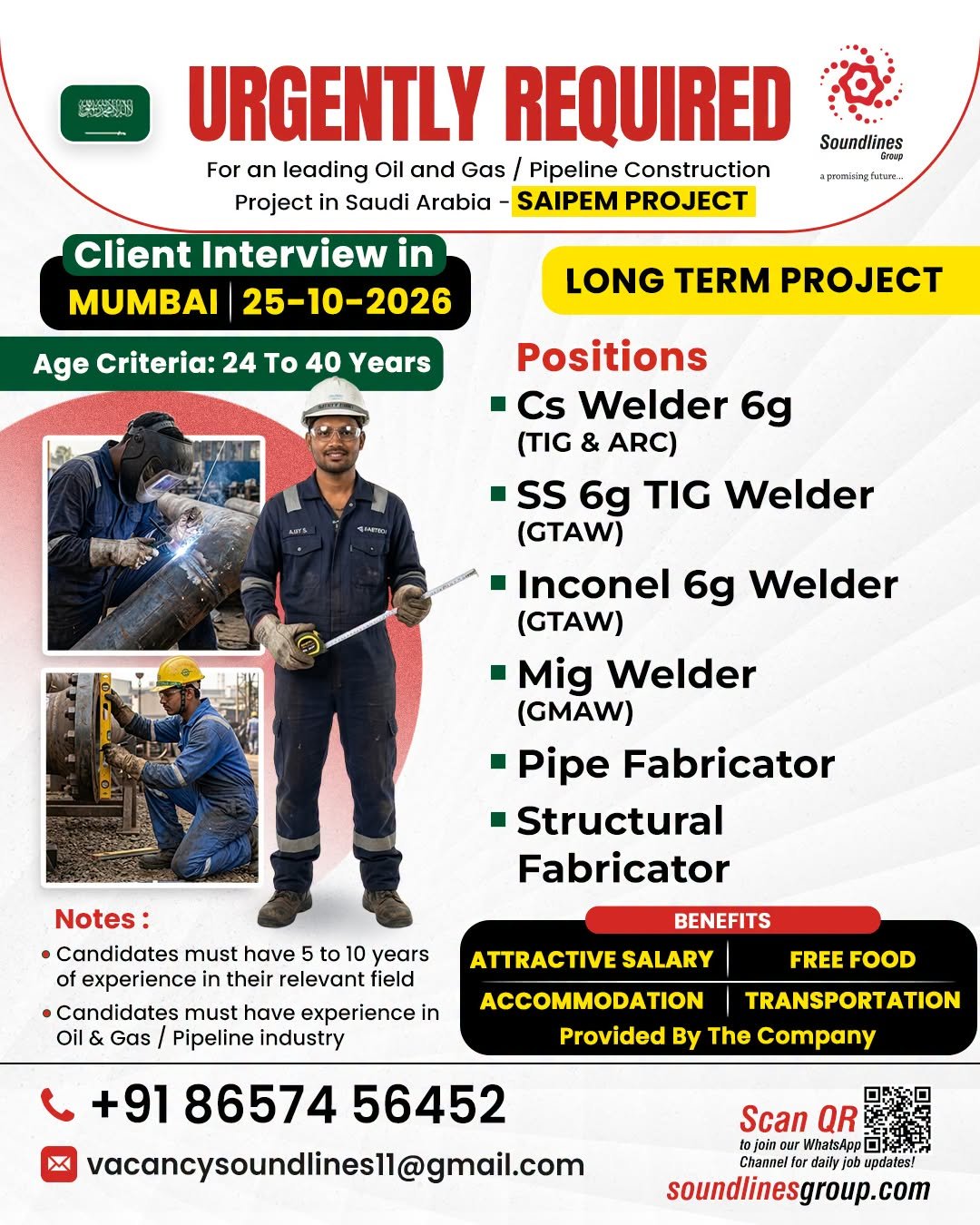 Saudi Arabia : Hiring For Oil and Gas / Pipeline Construction Saipem Project 