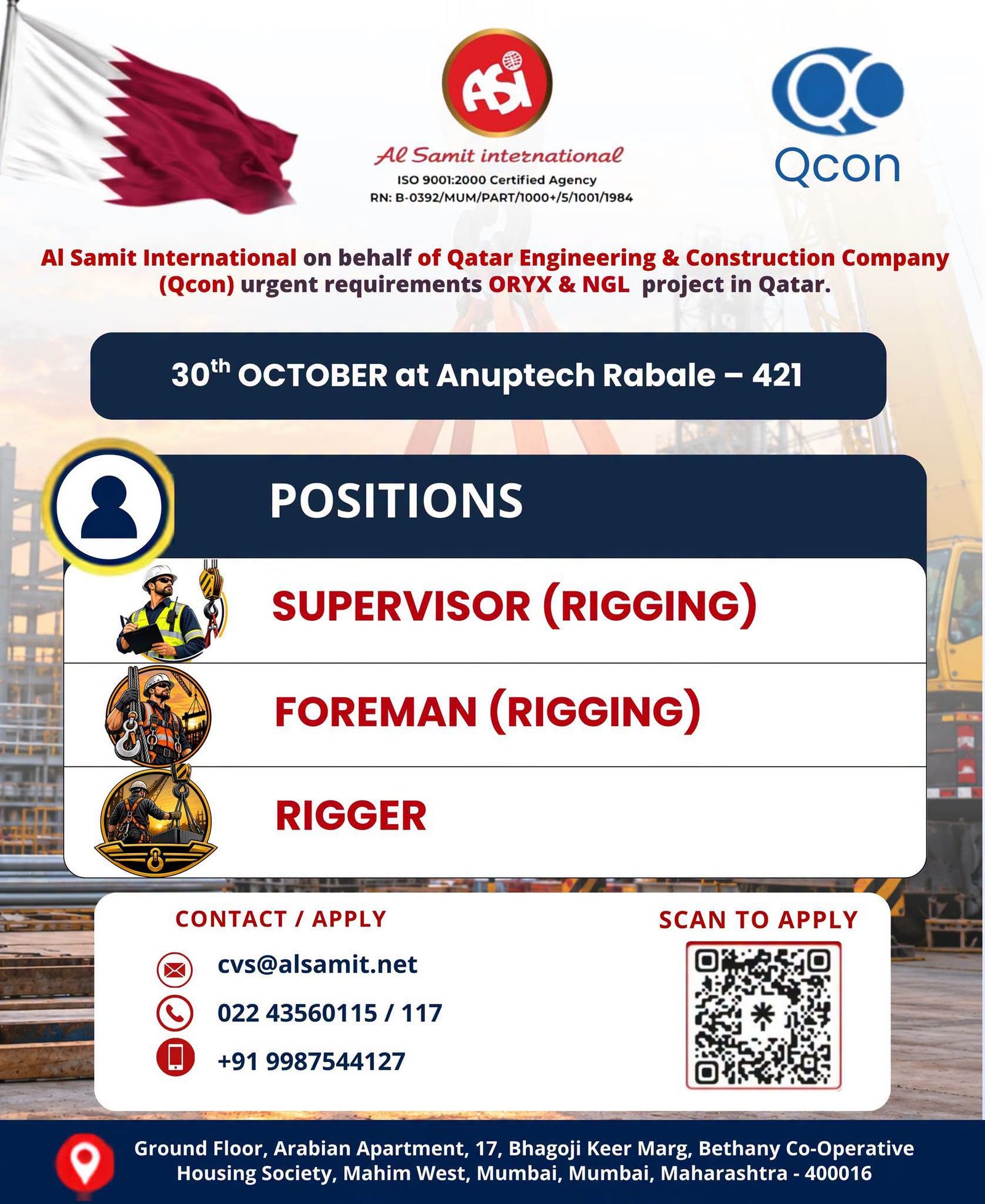 hiring for the ORYX & NGL projects in Qatar.
