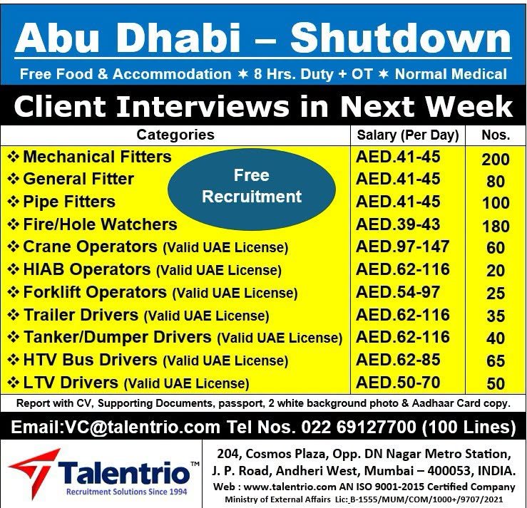 UAE Abu Dhabi Shutdown Jobs 2026: 900+ Vacancies 