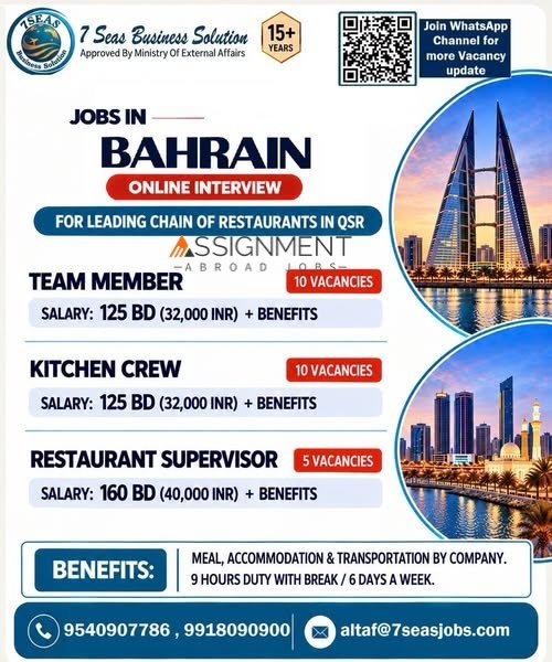 hiring for a leading QSR restaurant chain in Bahrain