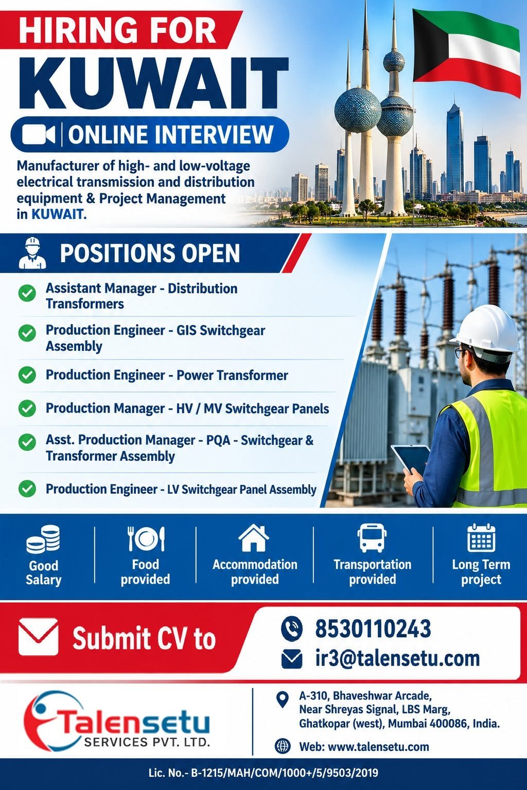 Kuwait Jobs 2026: Hiring For power transmission and distribution industry