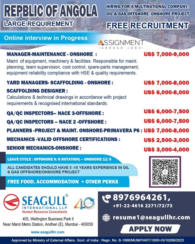 Angola Oil and Gas Jobs 2026: Offshore and Onshore Vacancies Angola Oil and Gas Jobs 2026: Offshore and Onshore Vacancies