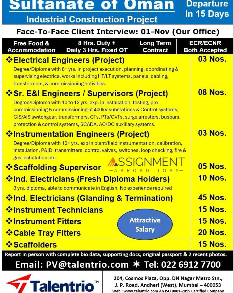 Oman Jobs 2026 – Hiring For A leading industrial construction project
