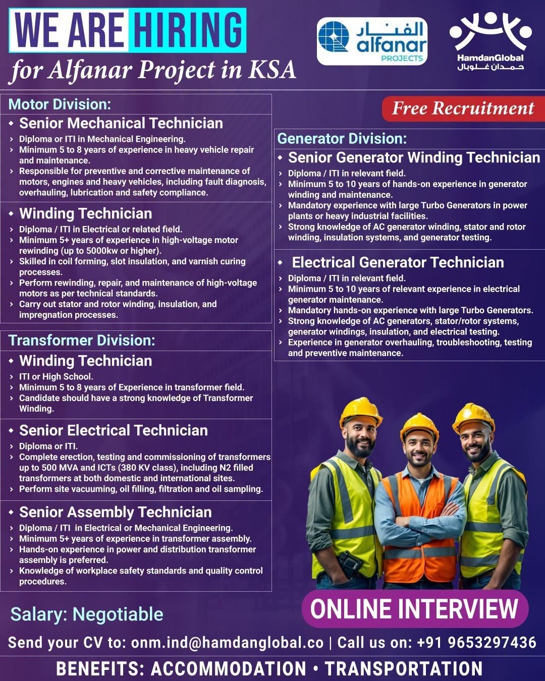 hiring for Alfanar Project in Saudi Arabia