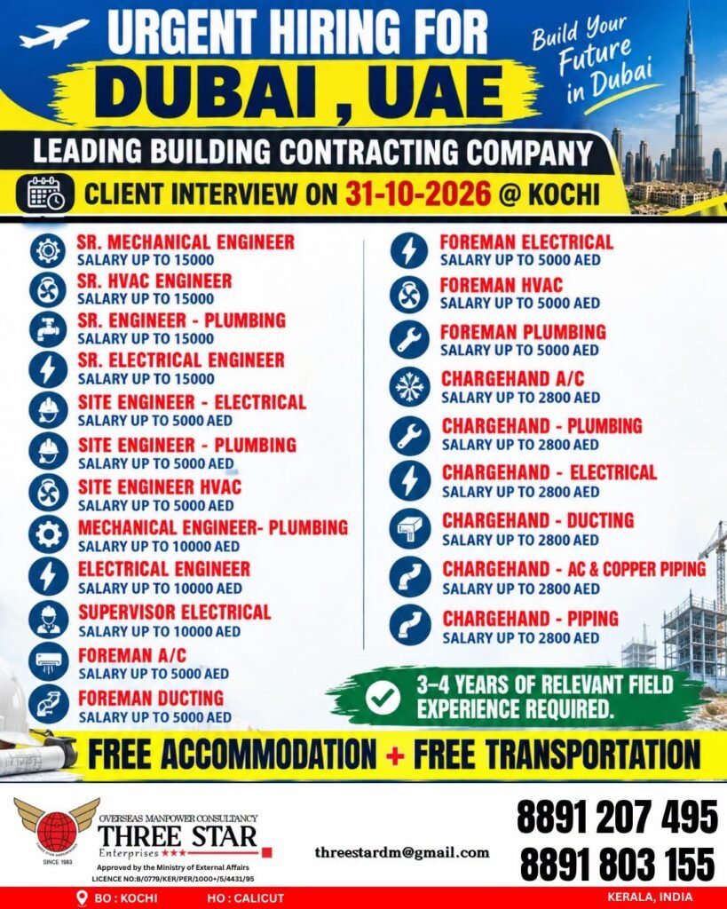 Dubai : Hiring For A leading building contracting company Dubai : Hiring For A leading building contracting company