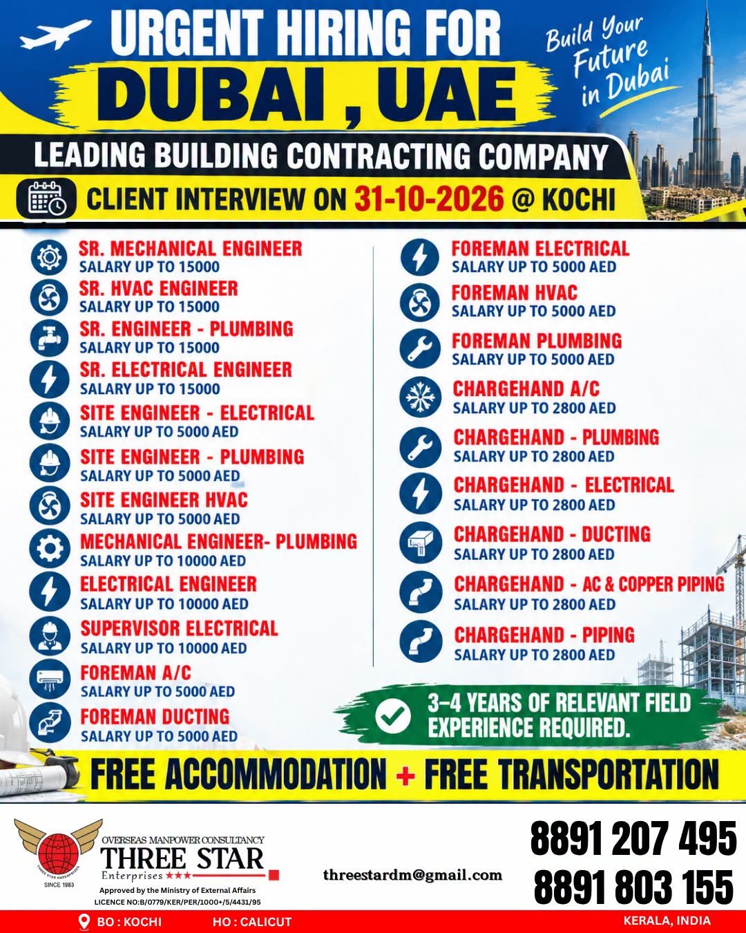 Dubai : Hiring For A leading building contracting company