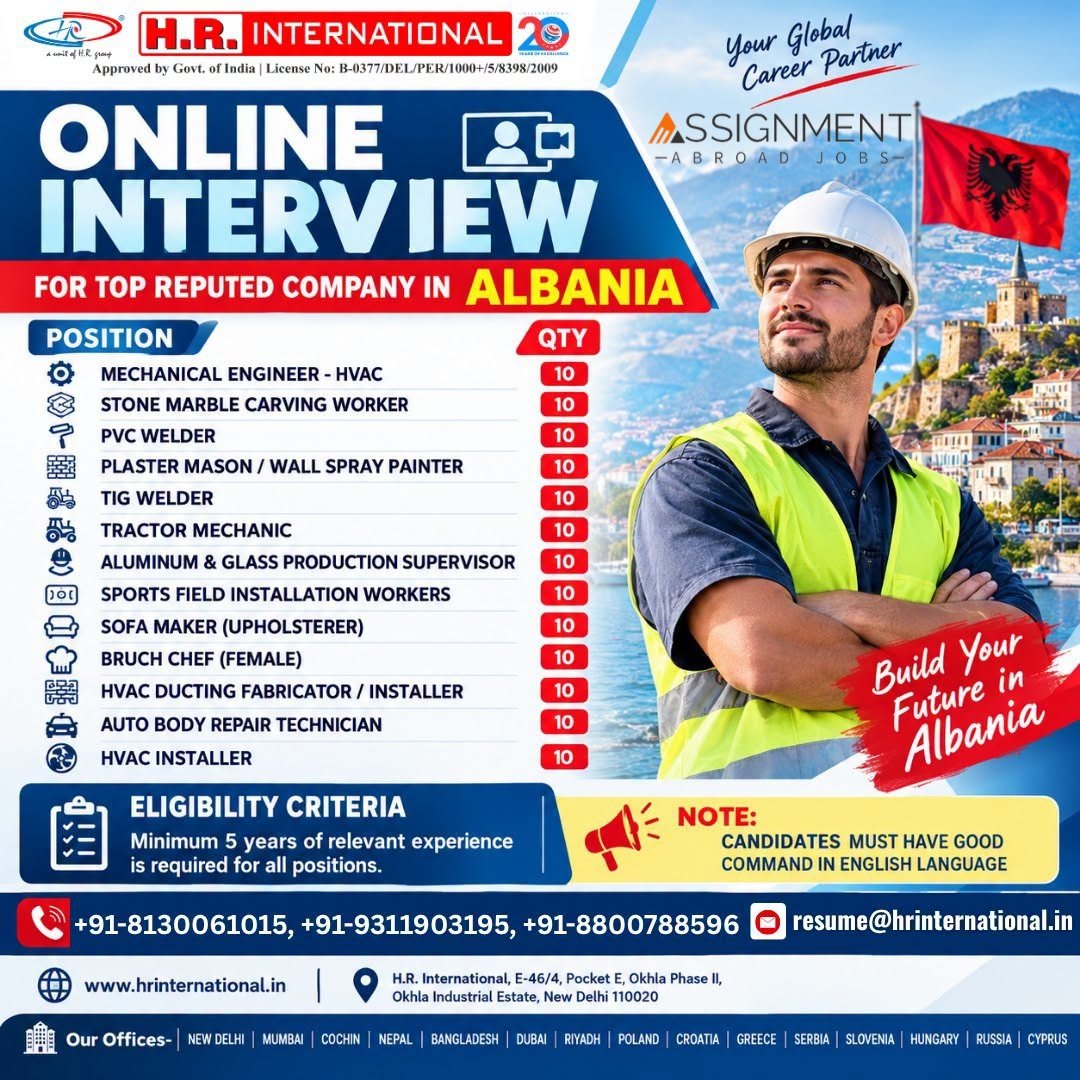 Albania Jobs 2026: Online Interview for 13 Job Categories