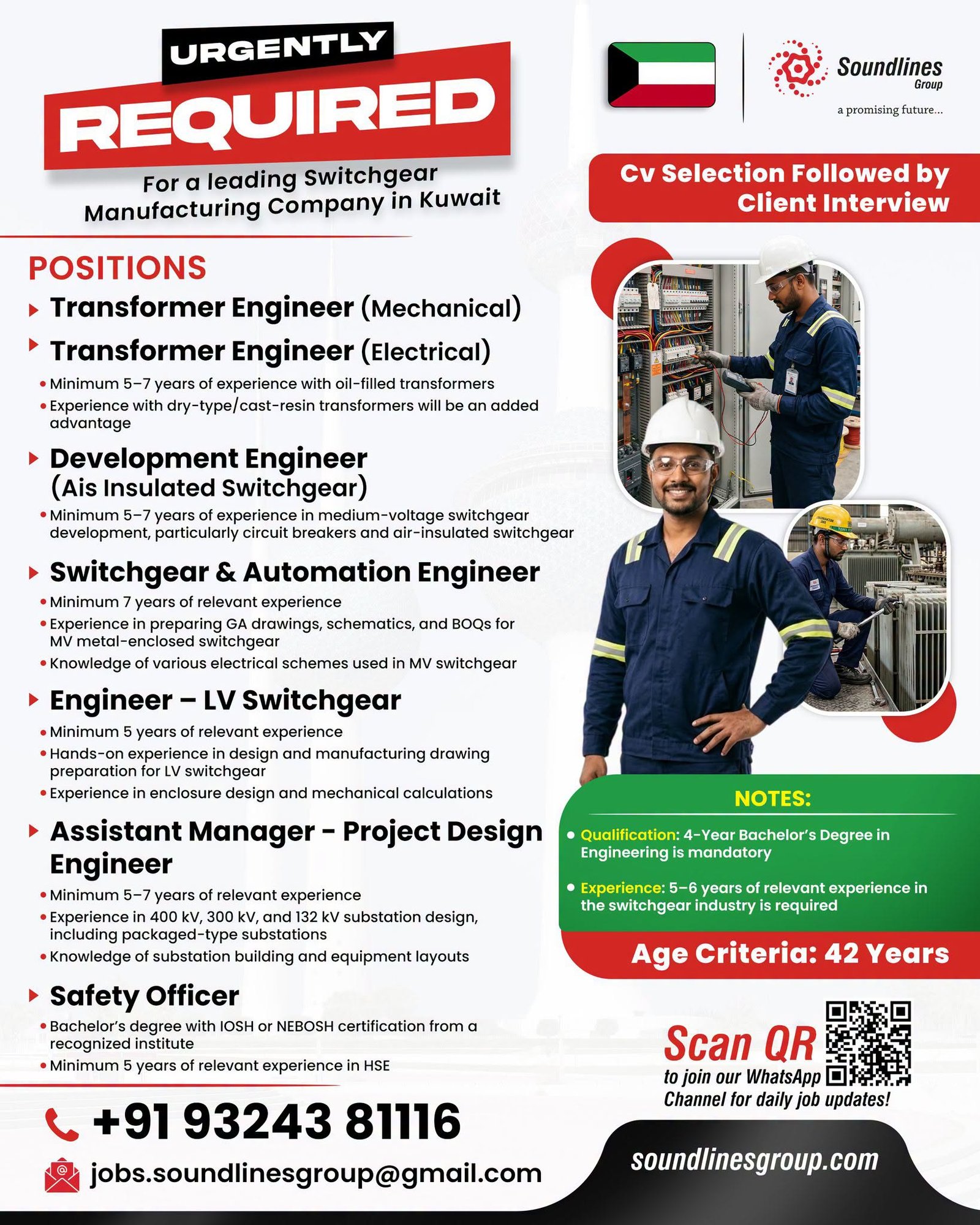 Recruitment For a leading Switchgear Manufacturing Company in Kuwait