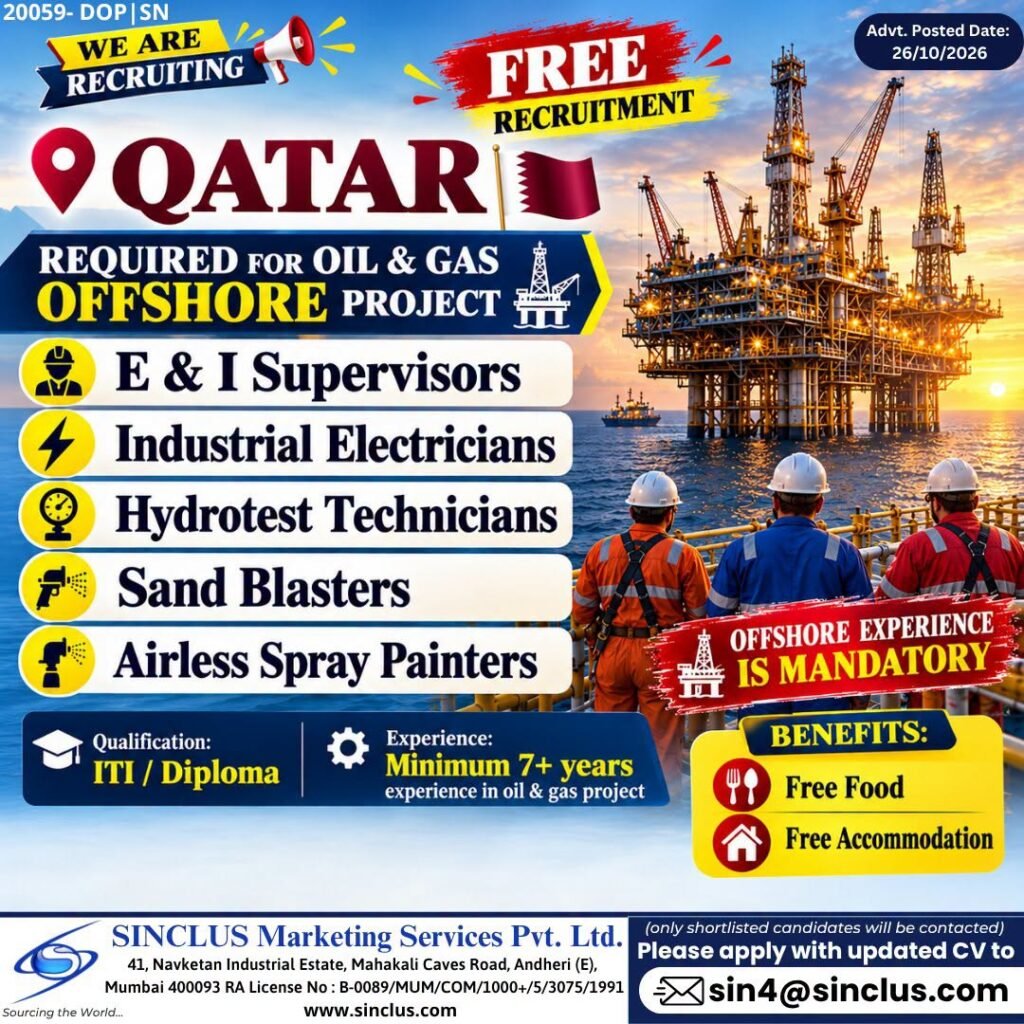 Qatar : Free Recruitment For Oil & Gas Offshore Project Qatar : Free Recruitment For Oil & Gas Offshore Project