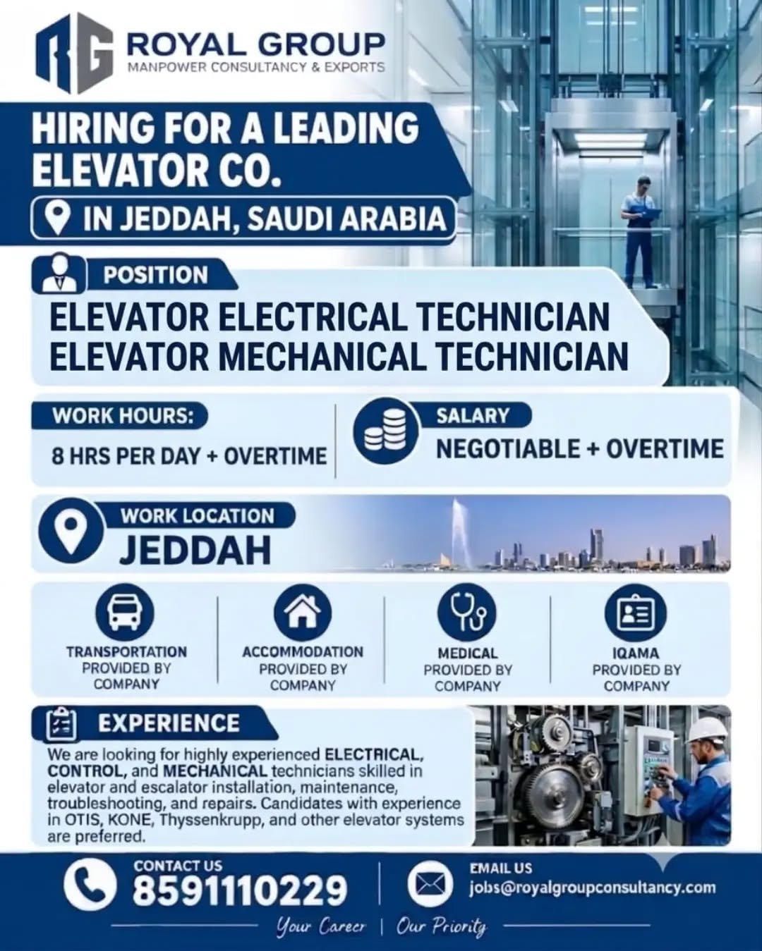 Saudi Arabia Jobs 2026: Elevator Electrical and Mechanical Technician Vacancies in Jeddah