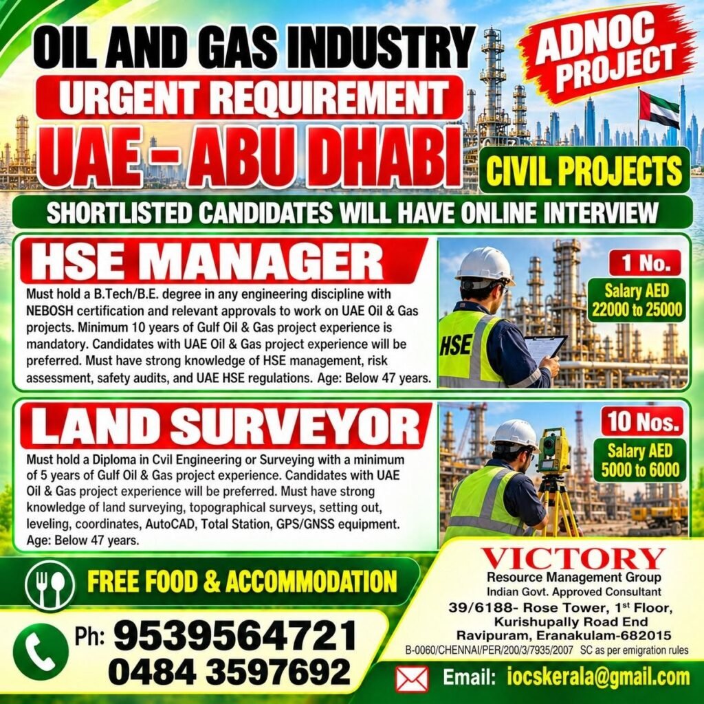 UAE Jobs 2026: HSE Manager and Land Surveyor Vacancies in Abu Dhabi