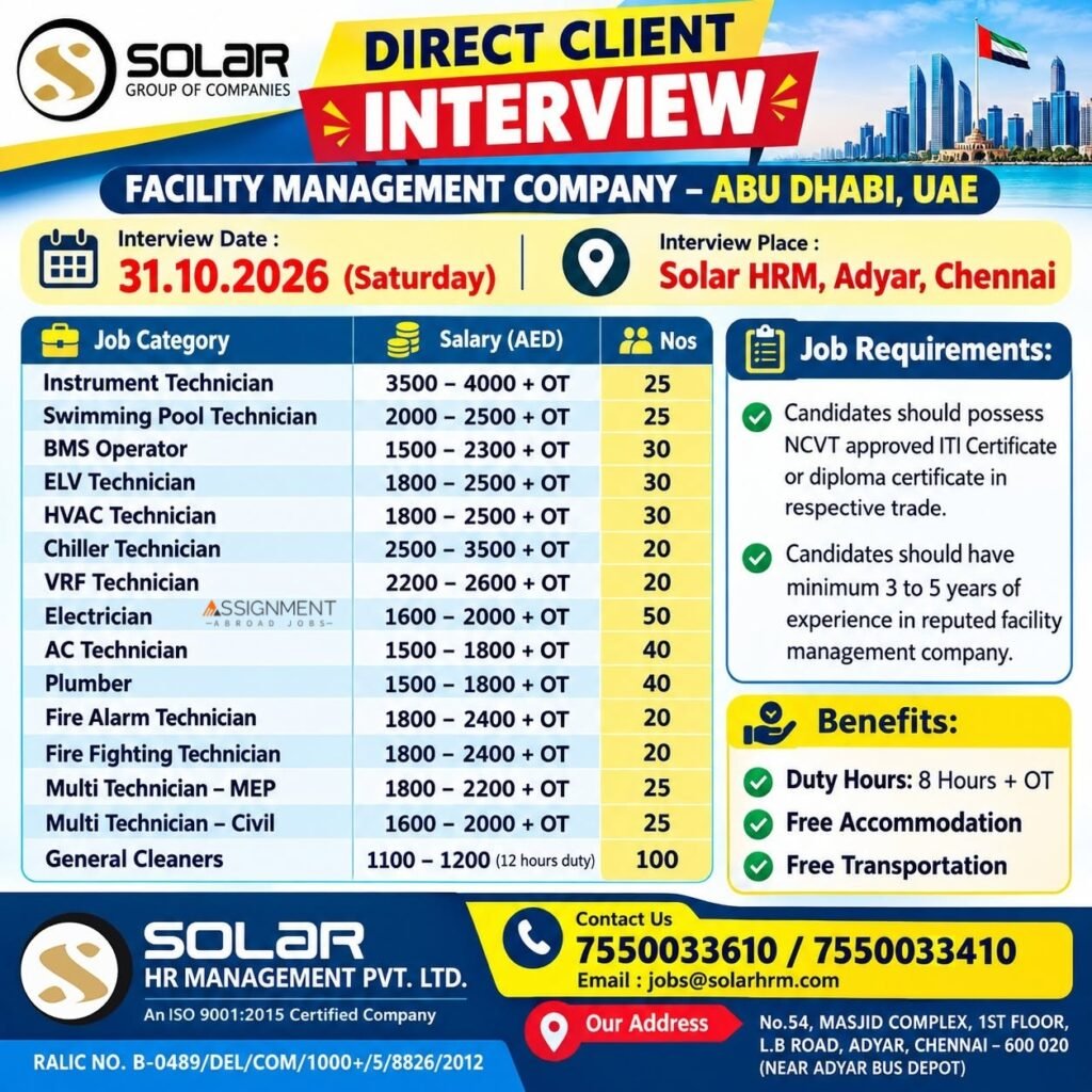 Hiring For UAE : 500+ Vacancies in Facility Management
