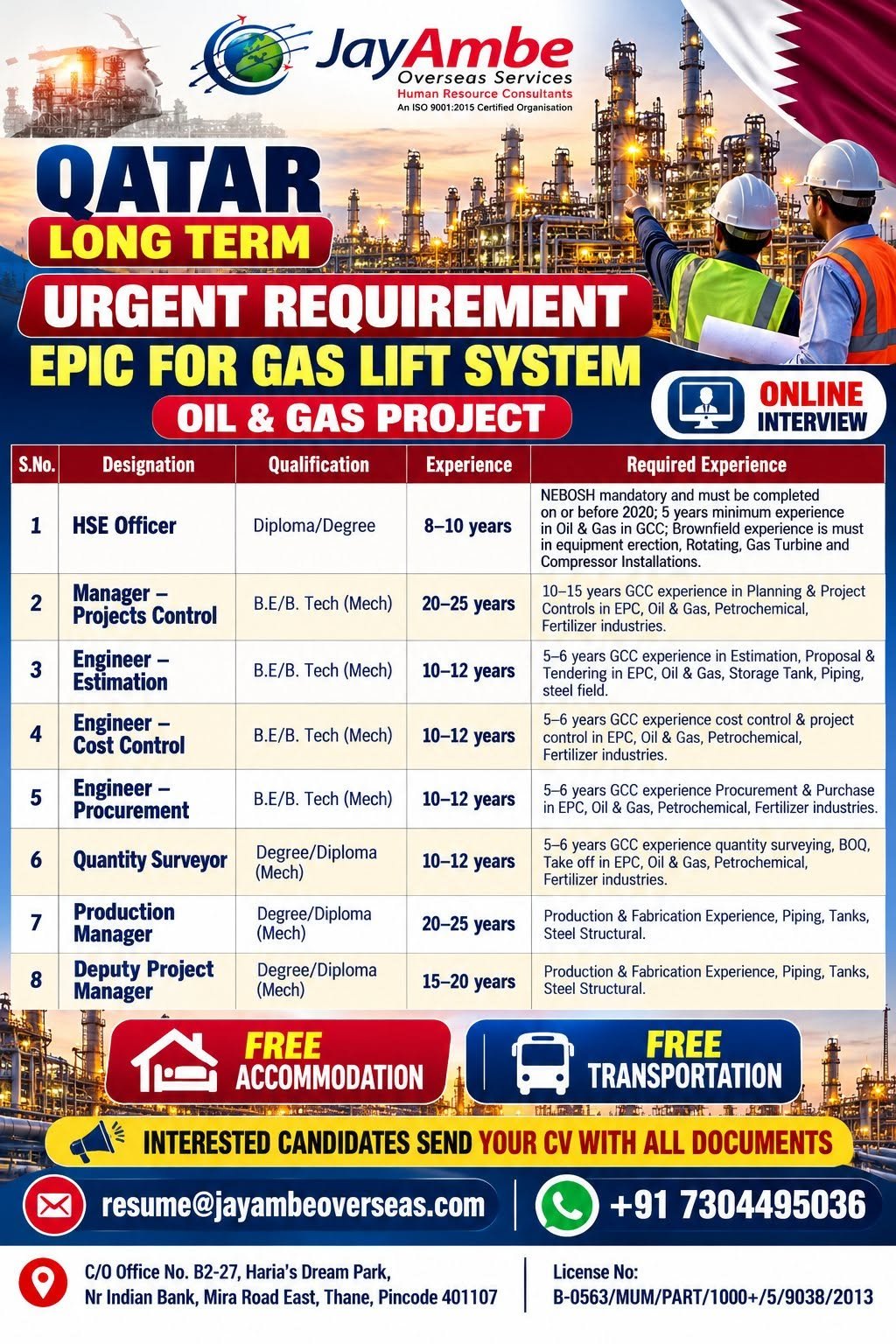 Qatar Oil & Gas Jobs 2026 – Gas Lift System Project