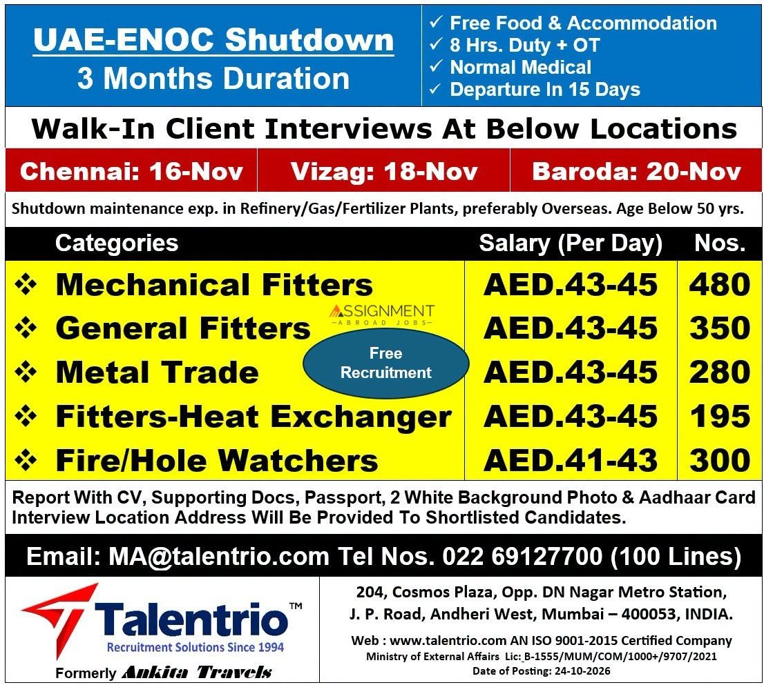 UAE ENOC Shutdown Jobs 2026 – Multiple Vacancies