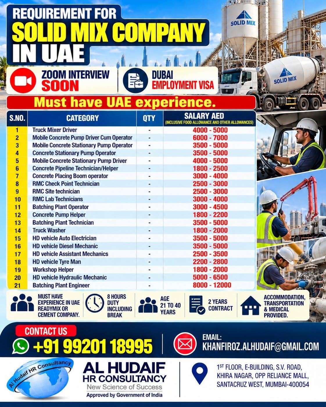 hiring for a Leading Solid Mix Company in Dubai, UAE