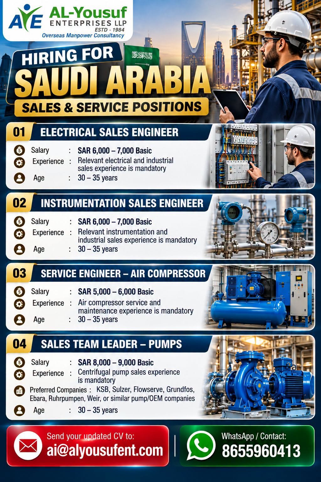 Saudi Arabia Jobs 2026: Sales and Service Engineering Vacancies