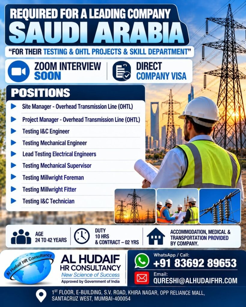 Saudi Arabia Jobs 2026: OHTL and Testing Engineers Recruitment