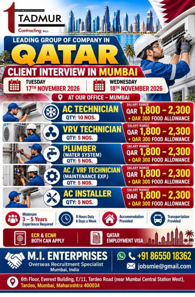 Qatar Jobs 2026: Tadmur Contracting W.L.L. Hiring 