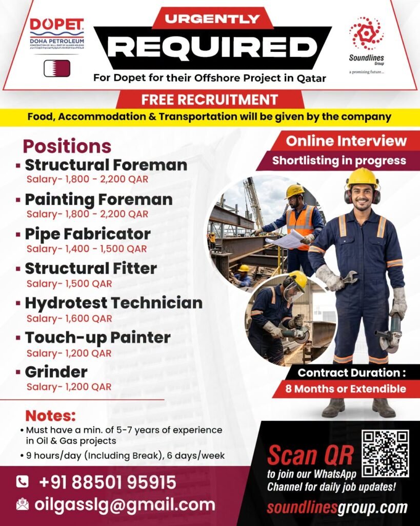 Hiring For Dopet for their Offshore Project in Qatar