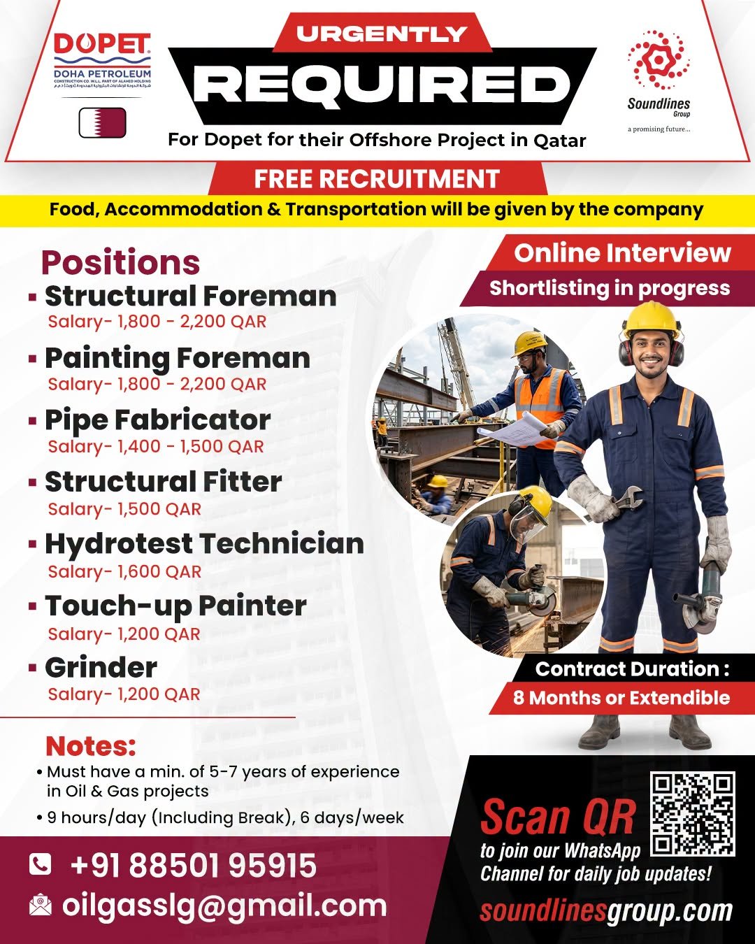 Hiring For Dopet for their Offshore Project in Qatar
