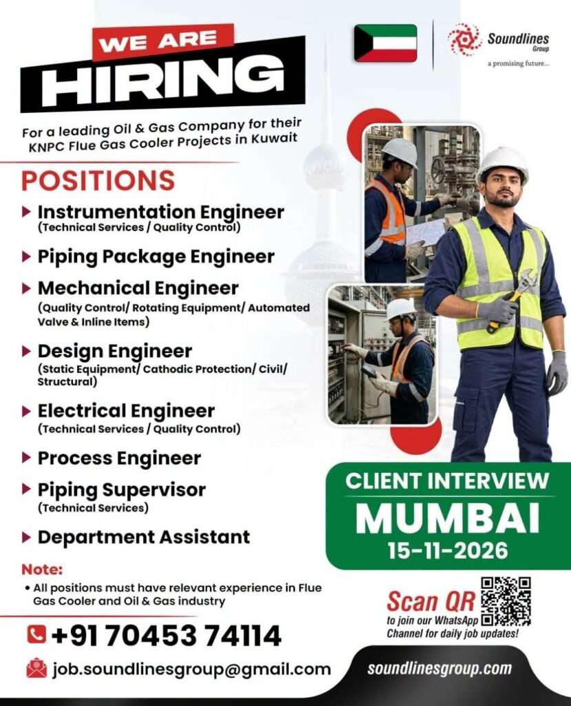Kuwait : Recruitment For a leading Oil & Gas Company for Flue Gas Cooler Projects