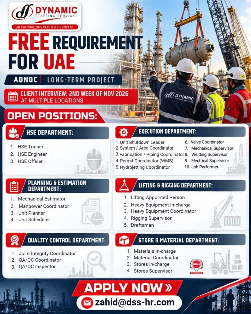 UAE Jobs 2026: Free Recruitment - Long-Term Project Vacancies