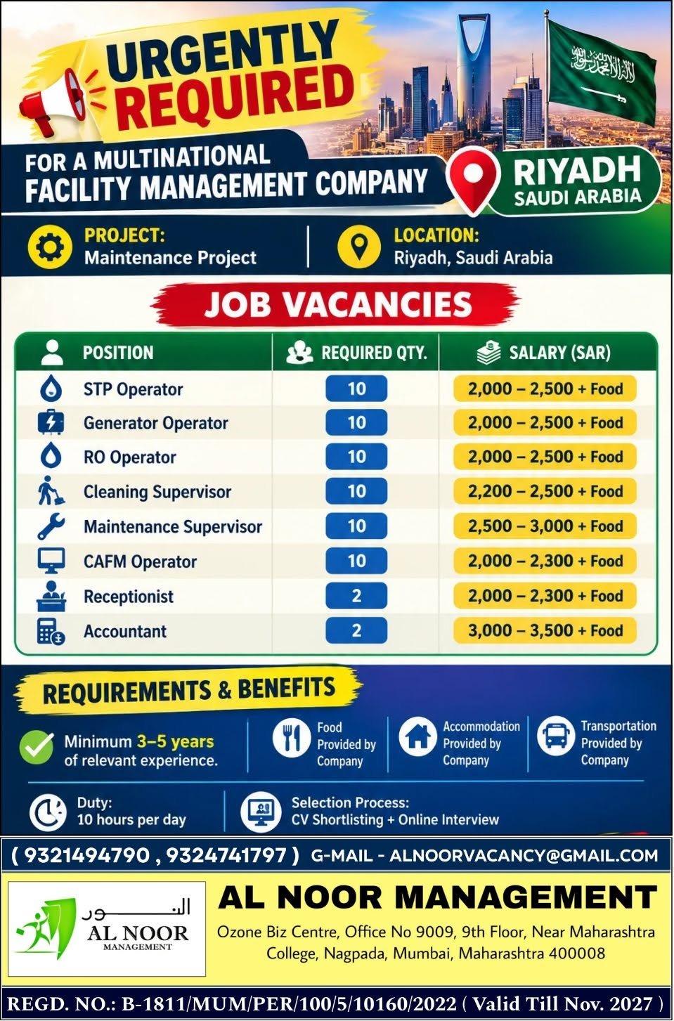 Saudi Arabia Jobs 2026: Hiring For multinational facility management company