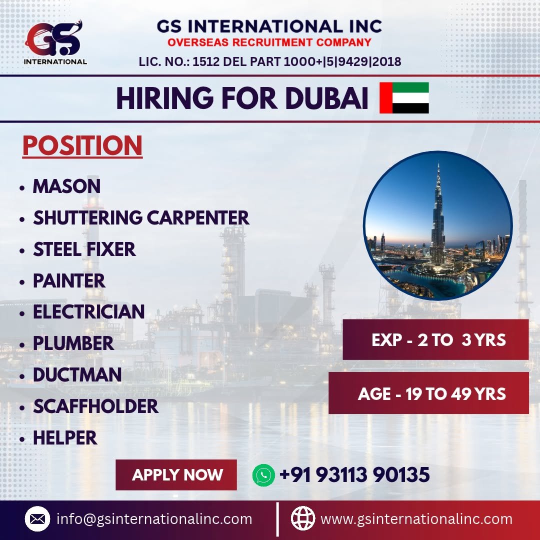 Hiring for Dubai Reputed Company