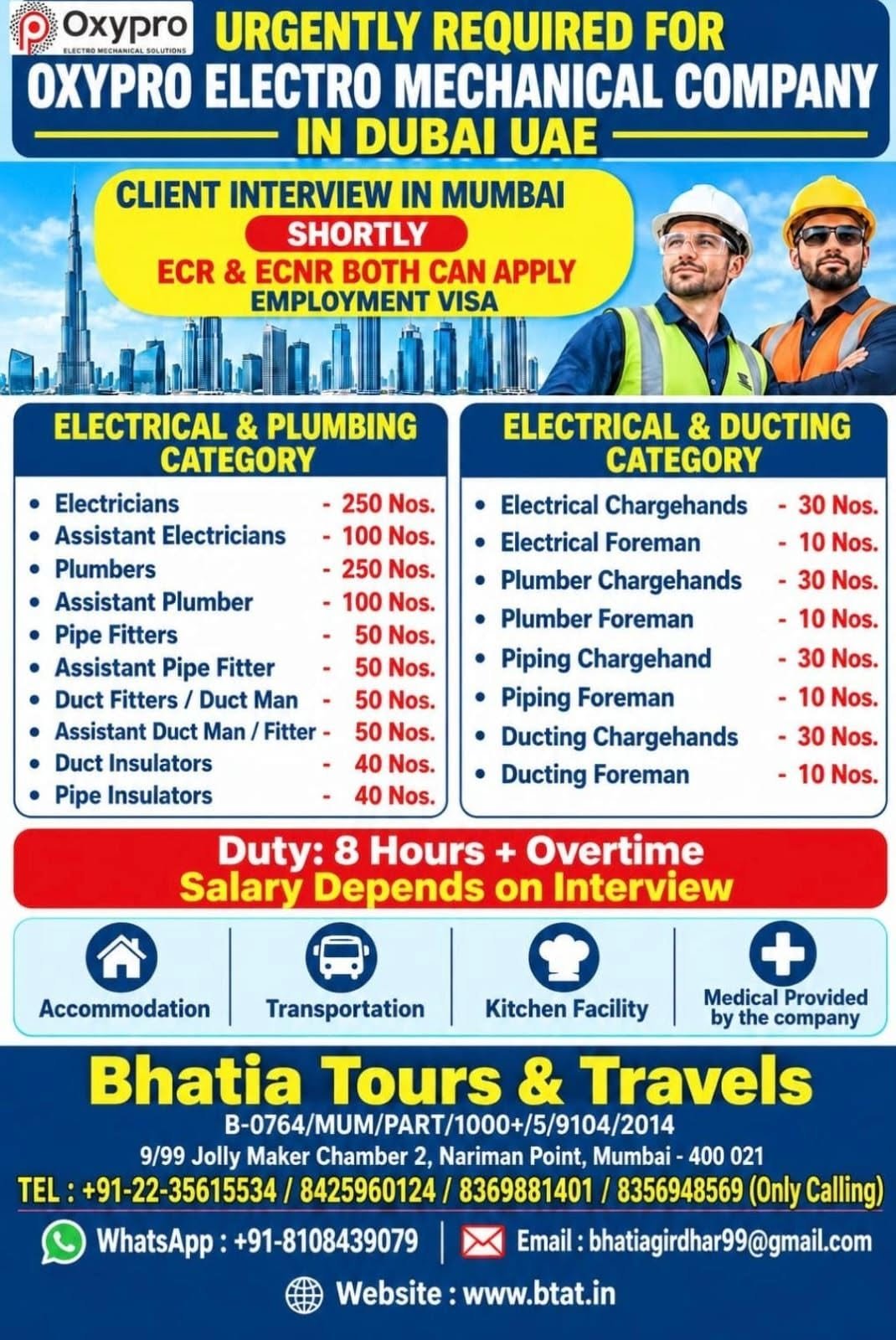 Oxypro Electro Mechanical Company Dubai Jobs 2026: 1,100+ Vacancies