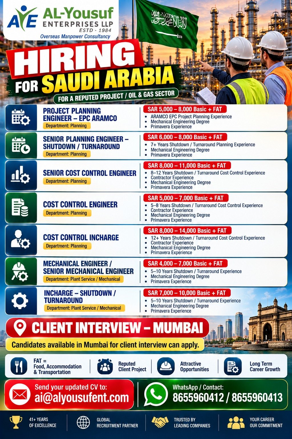 Saudi Arabia Jobs 2026 – Aramco Oil & Gas Project Hiring 