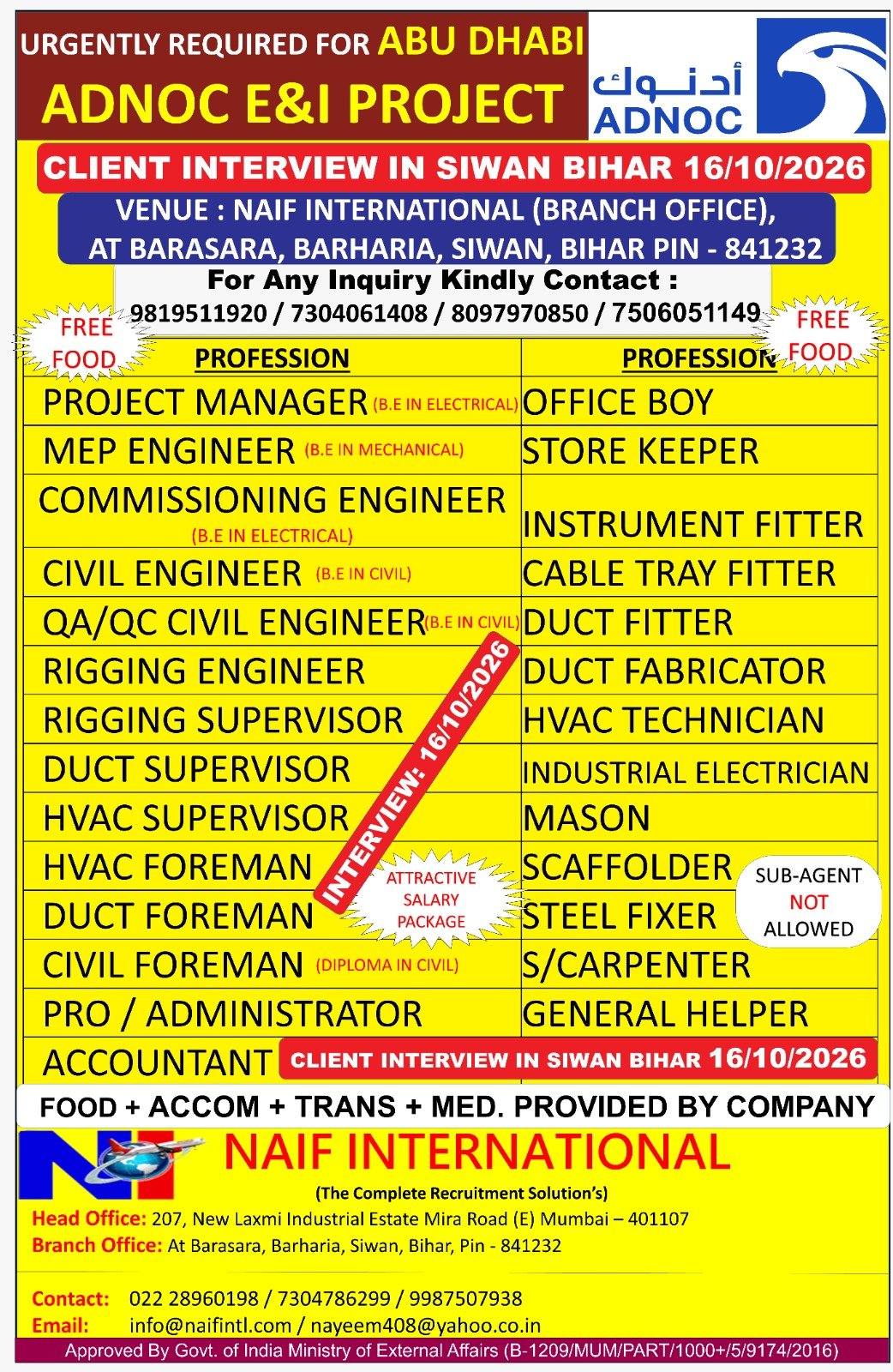 UAE Jobs 2026 – Urgent Hiring for Abu Dhabi E&I Project