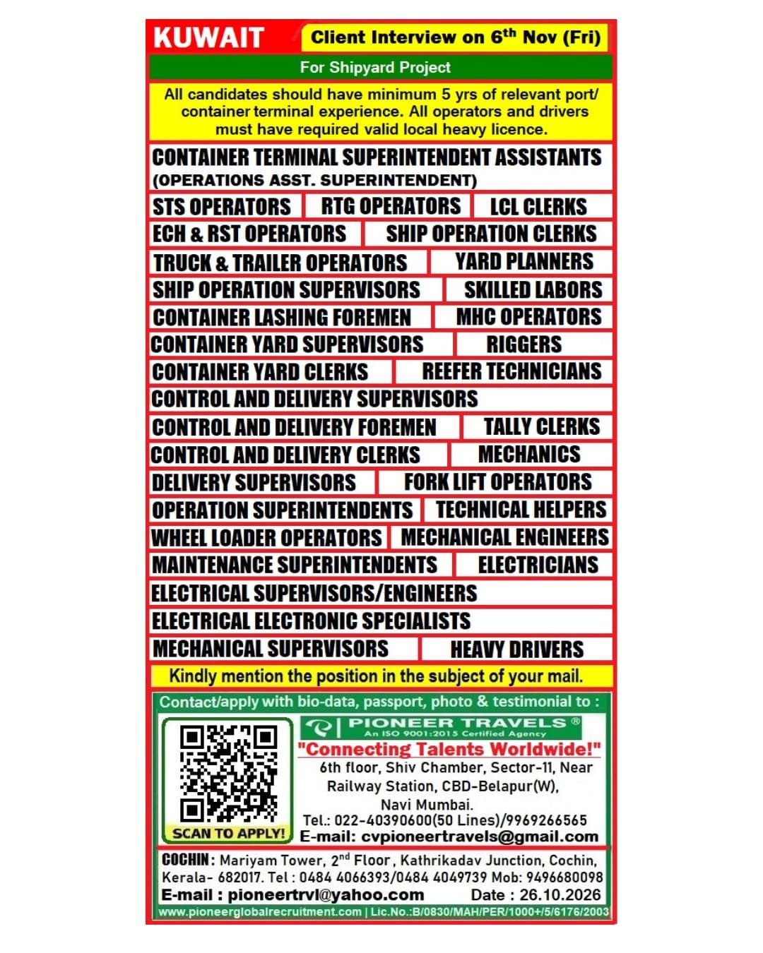 Kuwait Jobs 2026: Urgent Recruitment for Shipyard Project – Multiple Vacancies