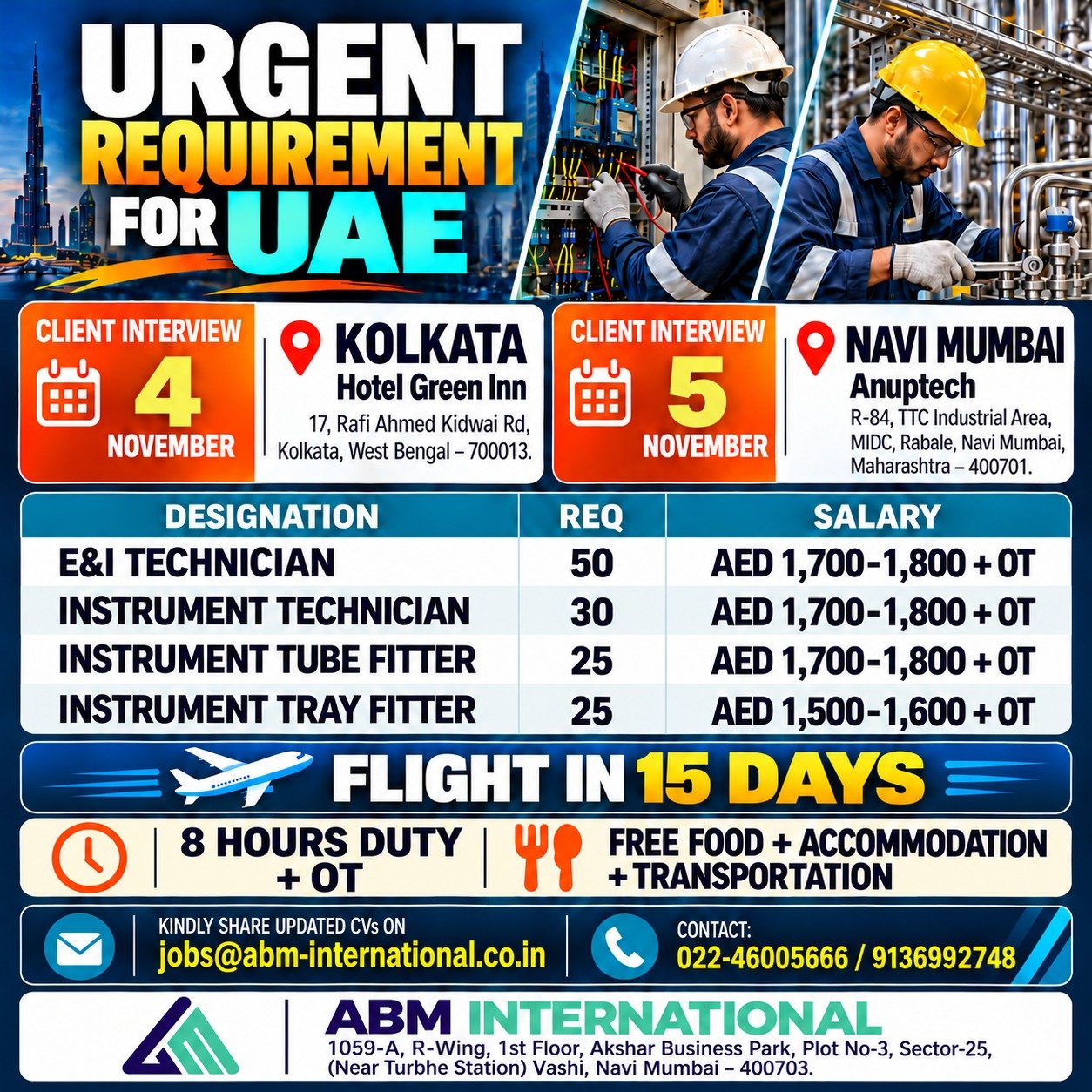 UAE Jobs 2026: 130 E&I and Instrumentation Vacancies 