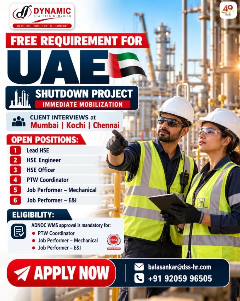 UAE Jobs 2026: Urgent Hiring for Shutdown Project