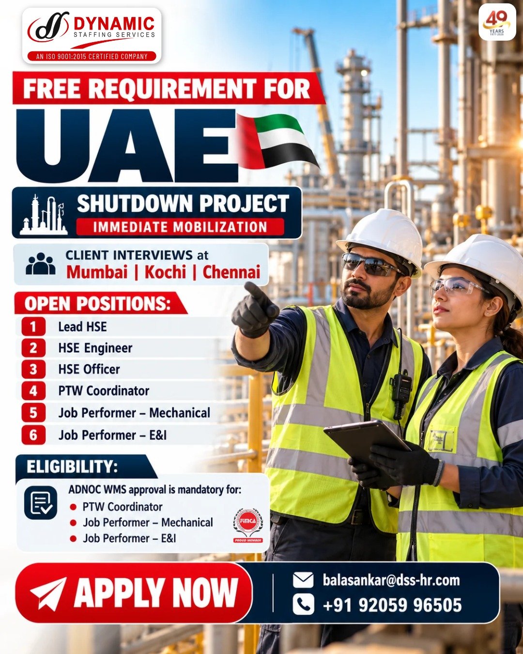 UAE Jobs 2026: Urgent Hiring for Shutdown Project