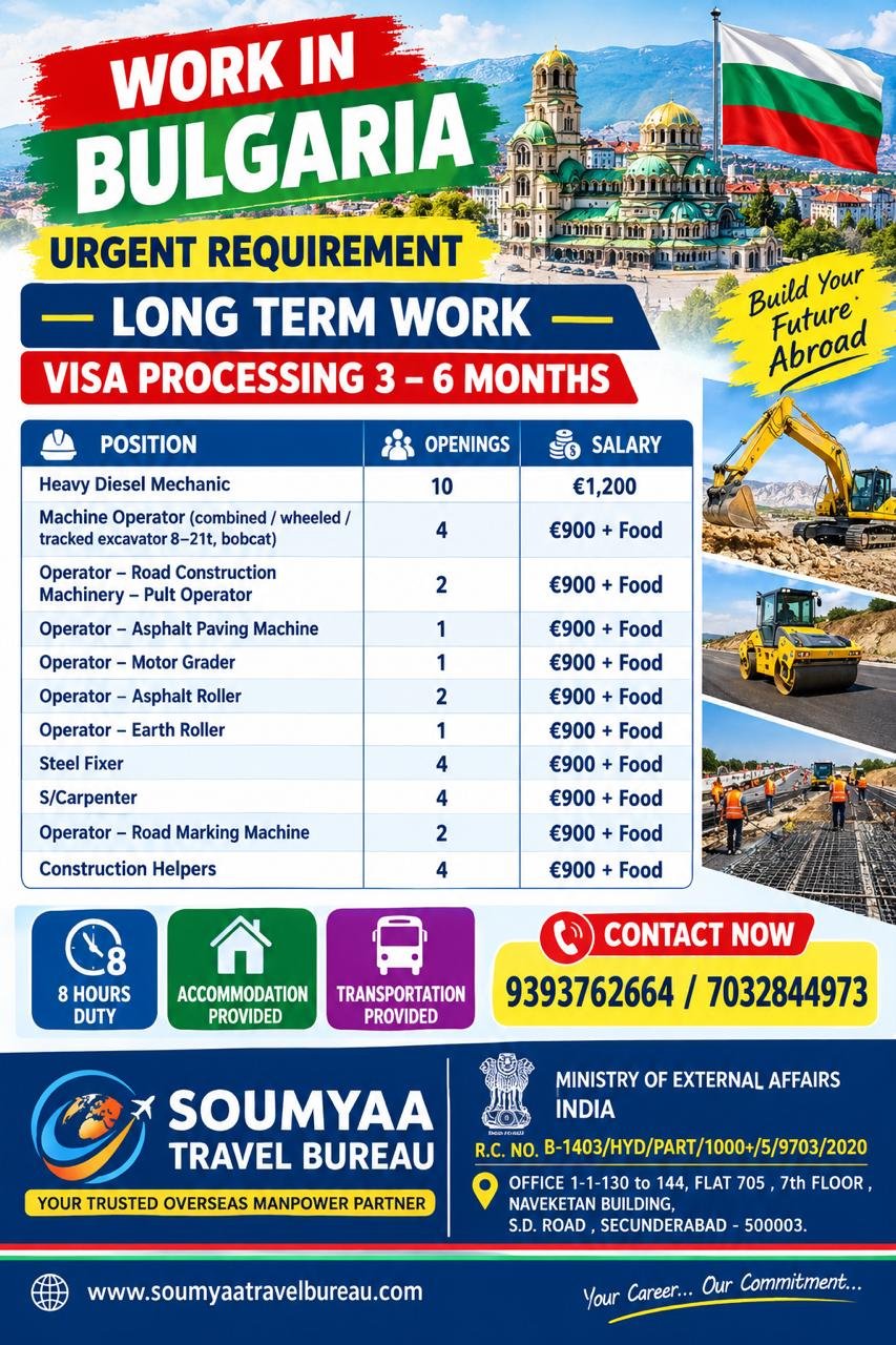 Bulgaria Jobs 2026: Urgent Hiring for Heavy Diesel Mechanics, Machine Operators and Construction Workers