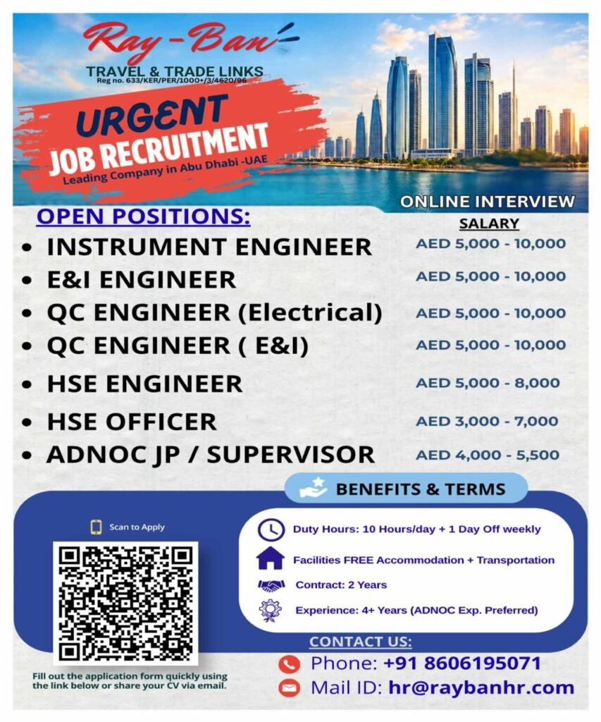 UAE Jobs 2026: Hiring for multiple engineering and safety positions