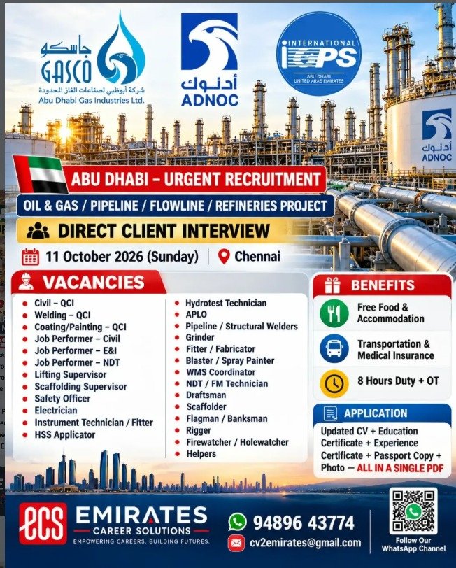 UAE Oil & Gas Jobs 2026 – Urgent Hiring for GASCO